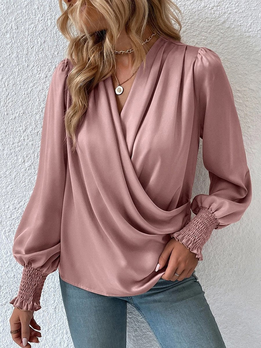 High Quality Elegant V-neck Lantern Sleeves Temperament Shirt