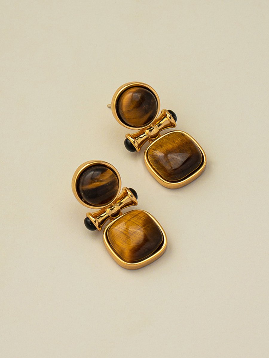 Retro Light Luxury High-end Natural Tiger Eye Stone Earrings