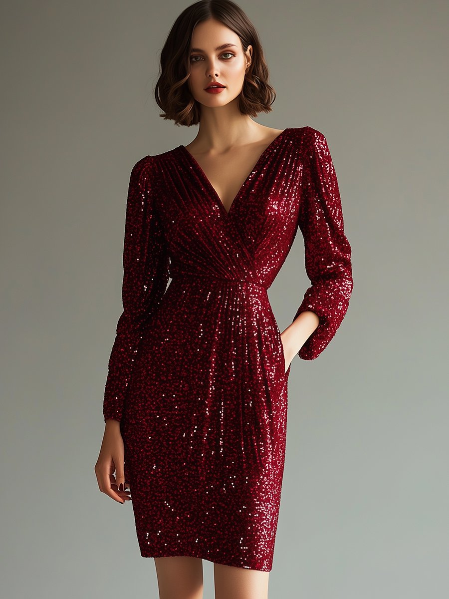 High-End Luxury Temperament Slim Heavy Sequined Mini Dress