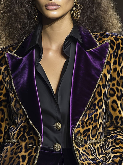 【24-hour shipping】Casual Vintage Velvet Leopard Print Contrast Lapel Blazer