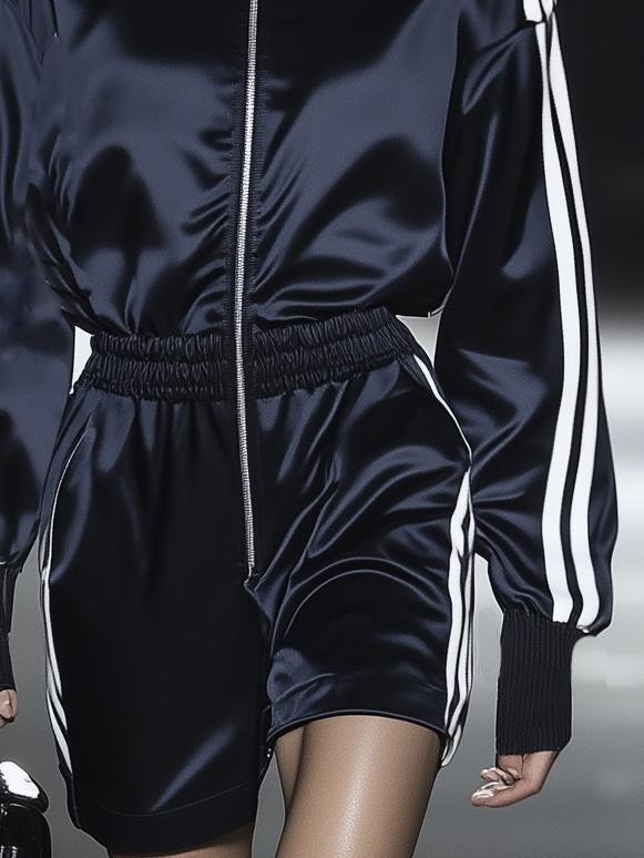 Black Sports Casual Long-Sleeved Shorts Jumpsuit