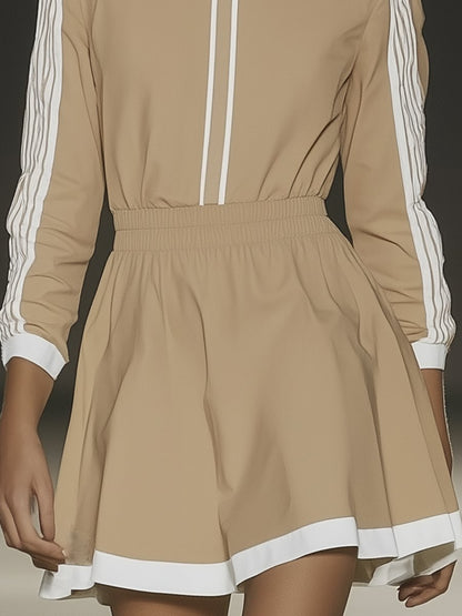 Casual Fashion White Polo Neck Khaki Mini Dress