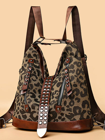 Fashion Leopard Studded Belt Shoulder Tote Bag