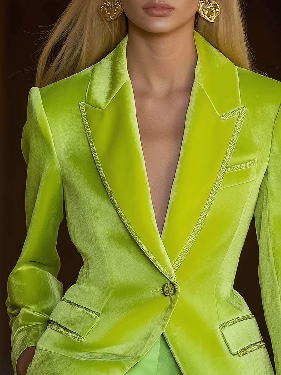 Fresh and Eye-catching Lemon Green Trim Blazer