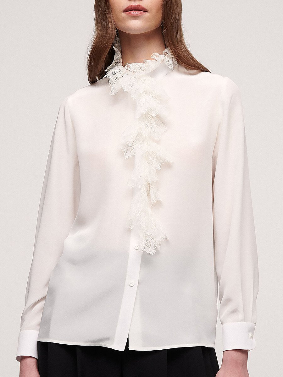 High-End French Elegant Lace Collar Chiffon Shirt