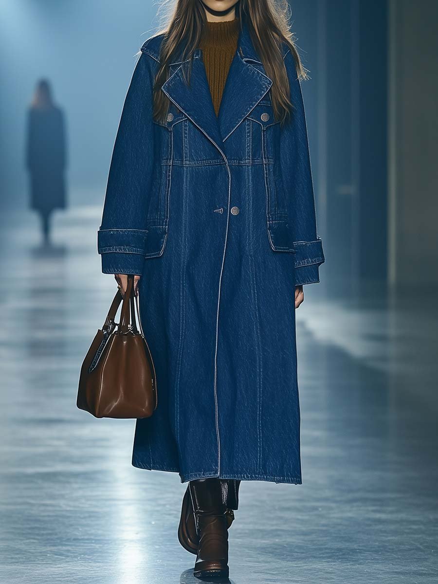 Retro Fashion Loose Fit Denim Trench Coat