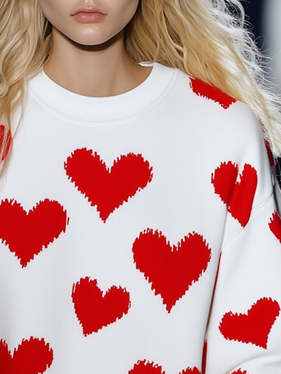 Casual Loose Fashion Love Heart White Sweatshirt