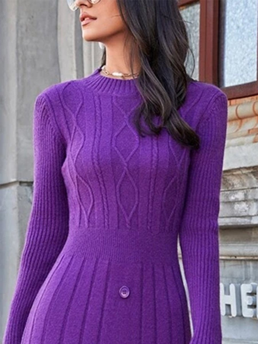 Fashionable And Simple Casual Purple Twisted Knitted Midi Dress