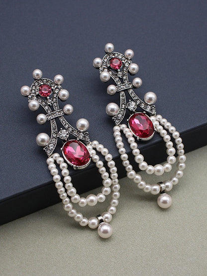 Vintage Long Ruby pearl Tassel Earrings