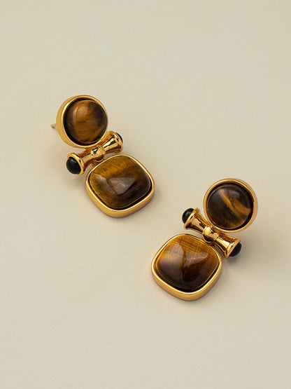 Retro Light Luxury High-end Natural Tiger Eye Stone Earrings