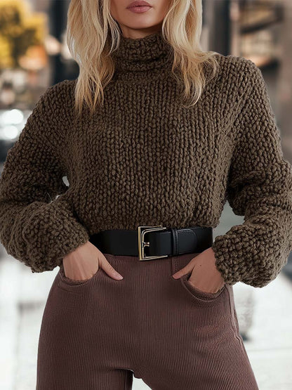 Retro Fashion Turtleneck Chunky Knit Sweater