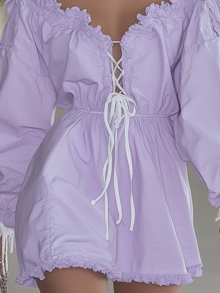 Fresh and Fashionable Off-shoulder Chest Tie Lavender Mini Dress