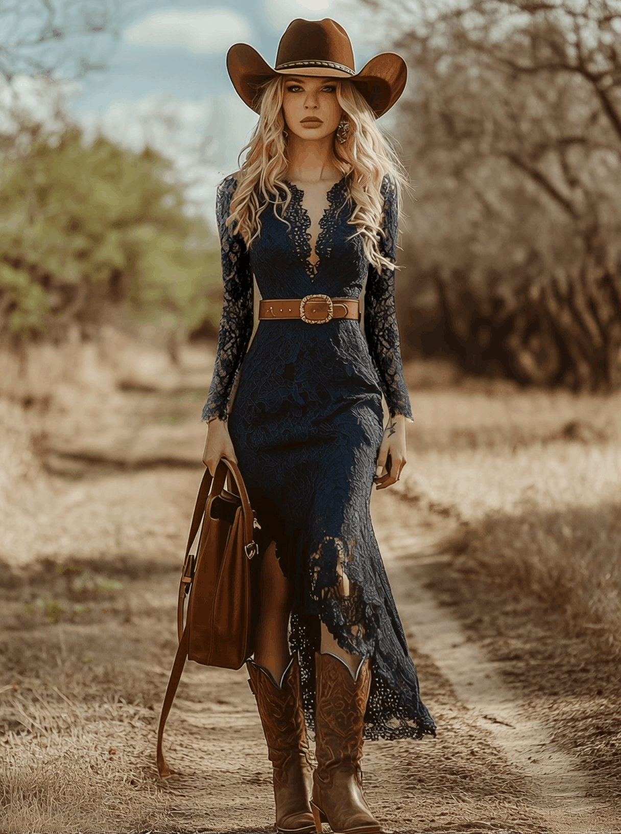 vintage bohemian blue lace long sleeve midi dress Midi Dress