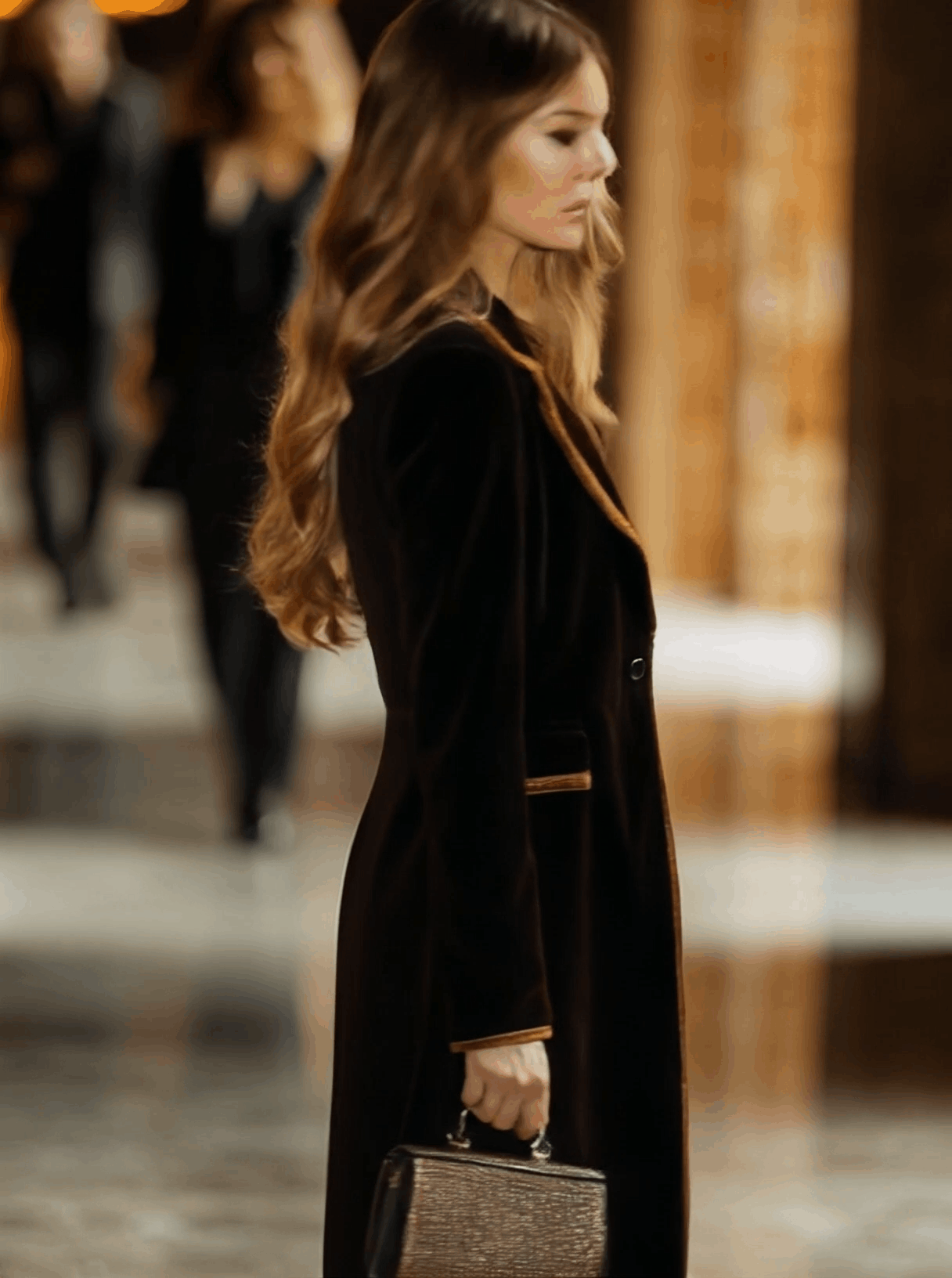 Casual Loose Vintage Velvet Colorblock Lapel Pocket Coat