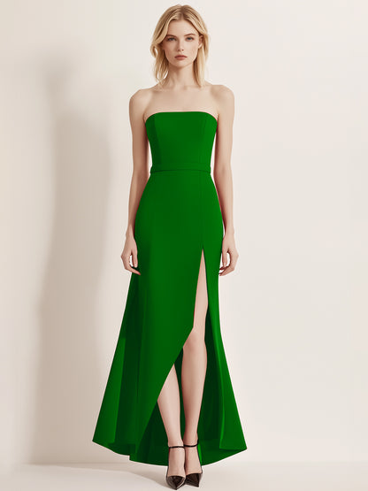 Elegant and Fashionable Green Tube Top with Slit Maxi Dress