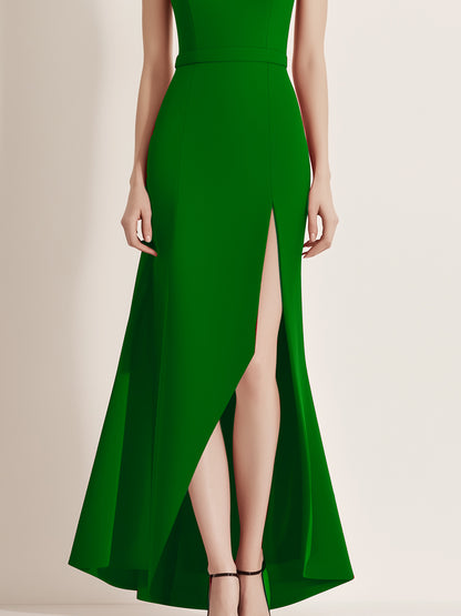 Elegant and Fashionable Green Tube Top with Slit Maxi Dress