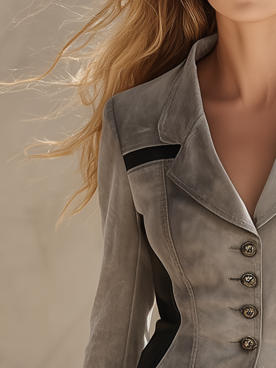 Retro-casual Elegant Jacket Featuring Faux Suede And PU Leather Paneling
