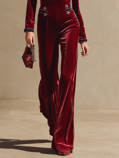 Retro-chic Velvet Jumpsuit With Blue Webbing Paneling