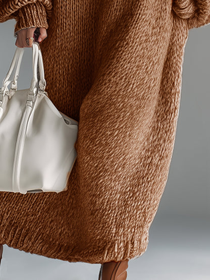 Elegant Urban Silhouette Round Neck Heathered Khaki Knitted Maxi Dress