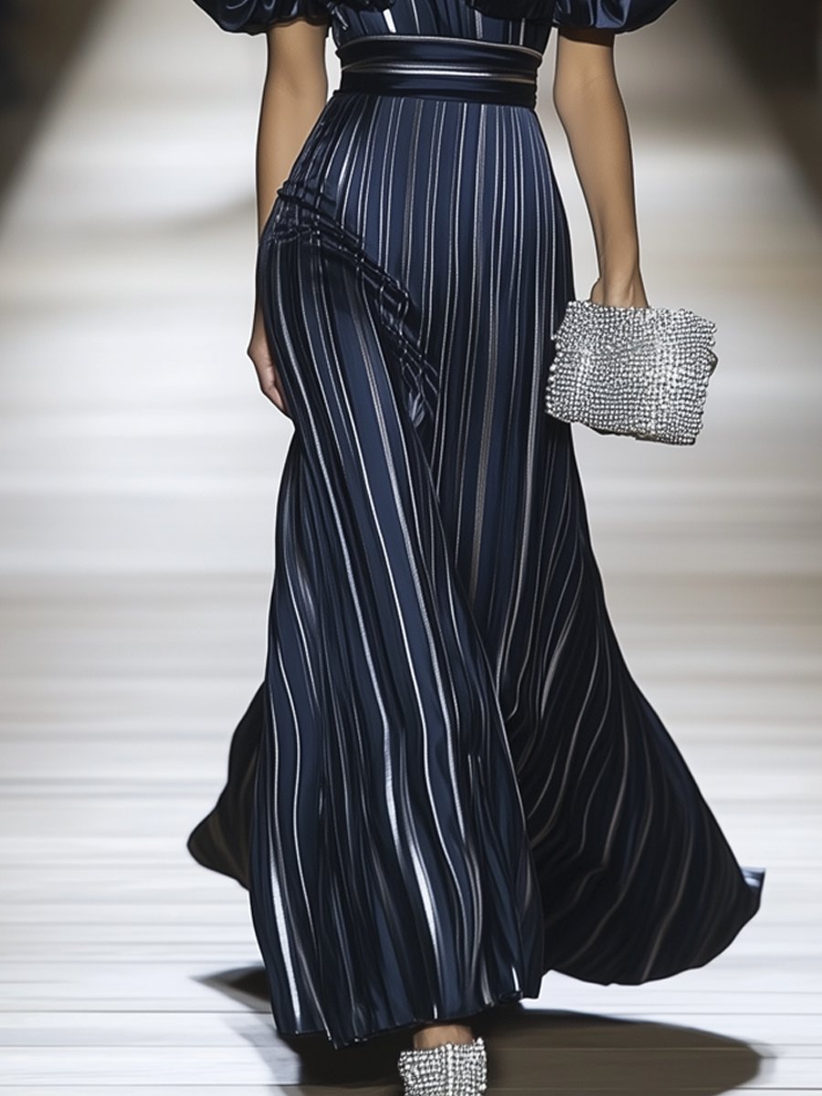 Elegant Dark Blue Off-The-Shoulder Maxi Dress