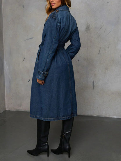 Fashionable Casual Retro Temperament Denim Wide Version Denim Trench Coat