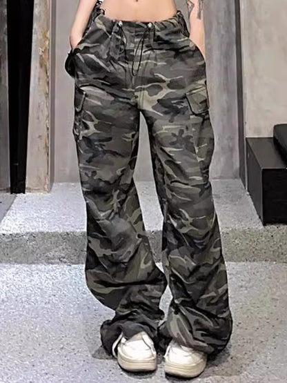 Fashion Retro Camouflage Overalls Loose Straight Drape Wide-leg Casual Pants