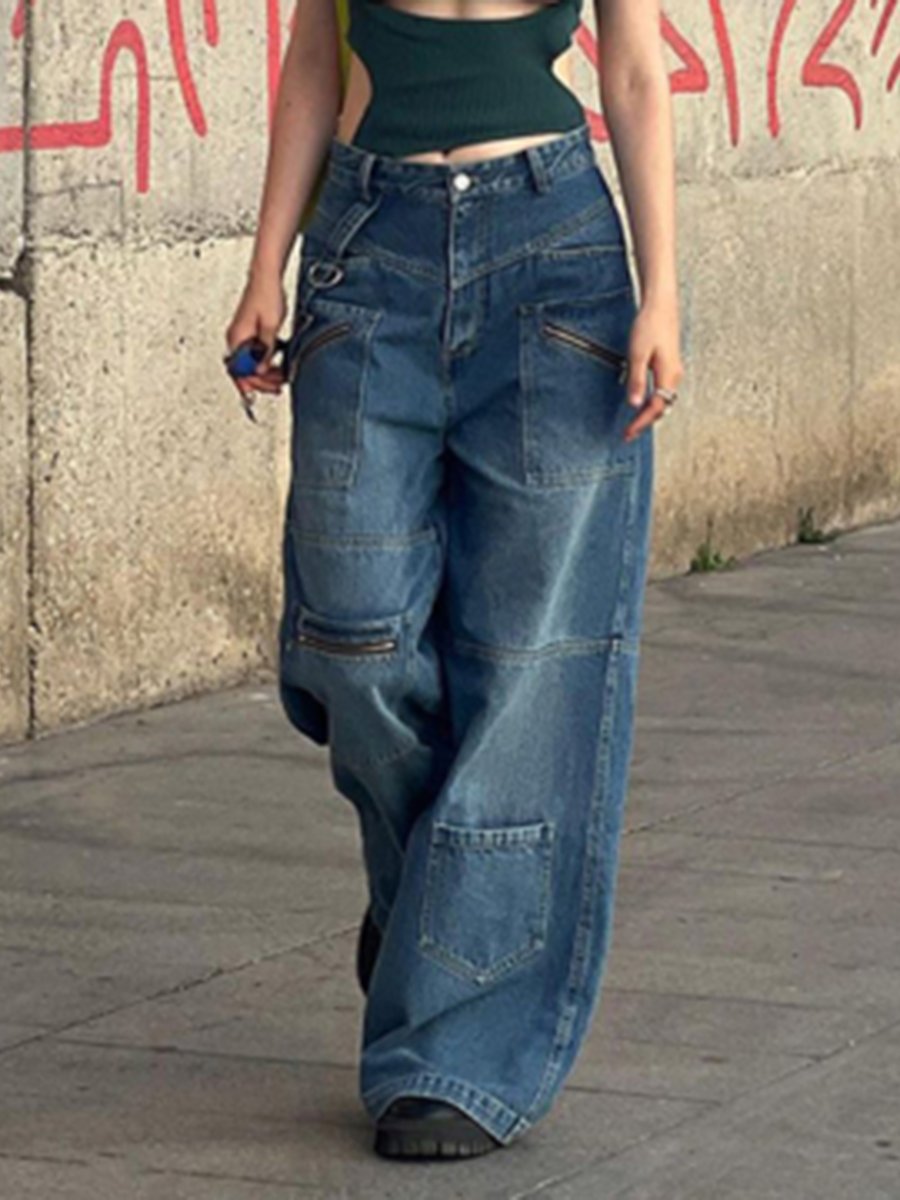 Fashion Retro Irregular Three-dimensional Cutting Splicing Casual Flared Jeans