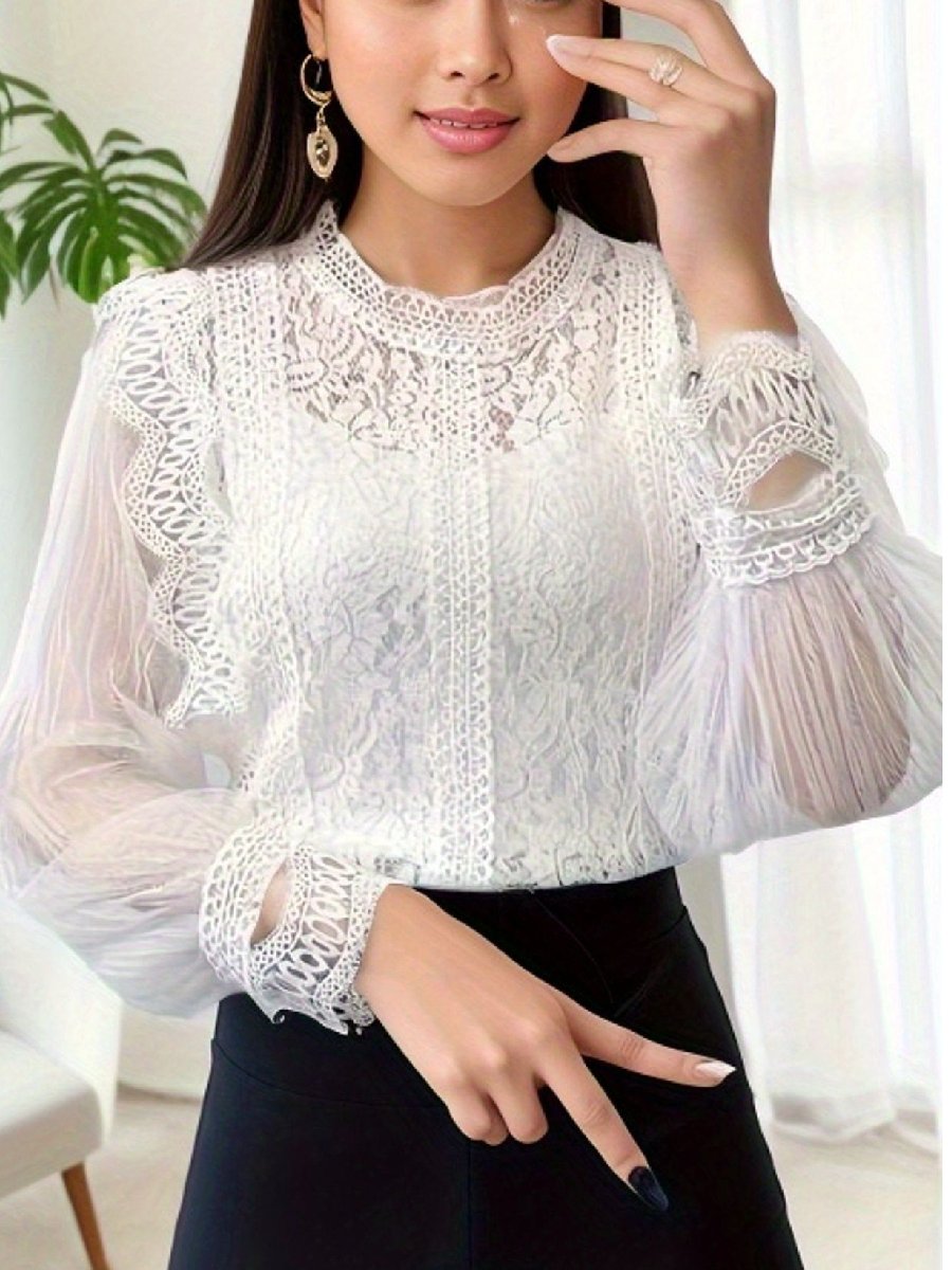 Elegant Mesh Puff Sleeve Lace Shirt