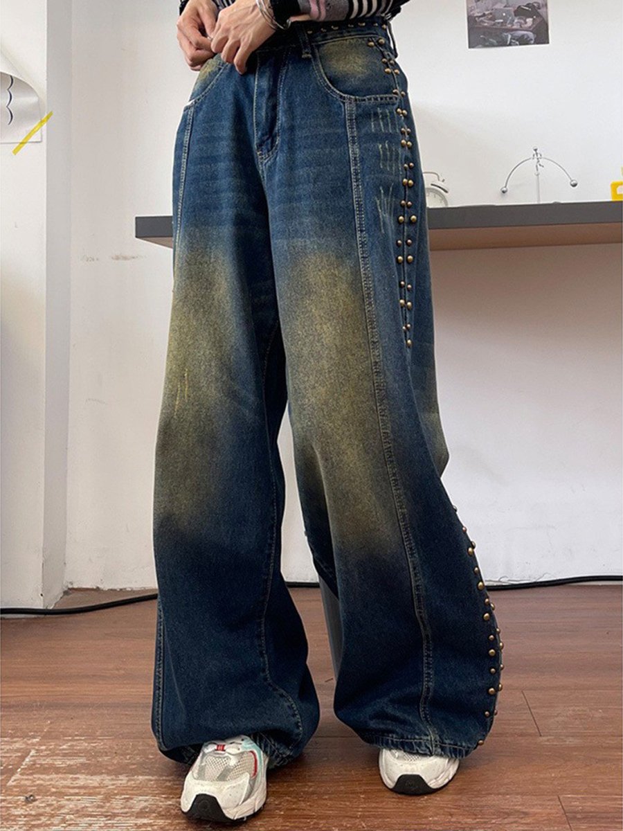 Fashion Retro Distressed Casual Loose Versatile Wide-leg Jeans