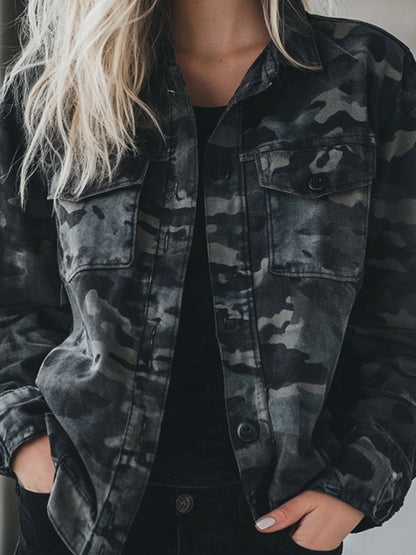 Stylish Casual Pocket Camouflage Basic Jacket