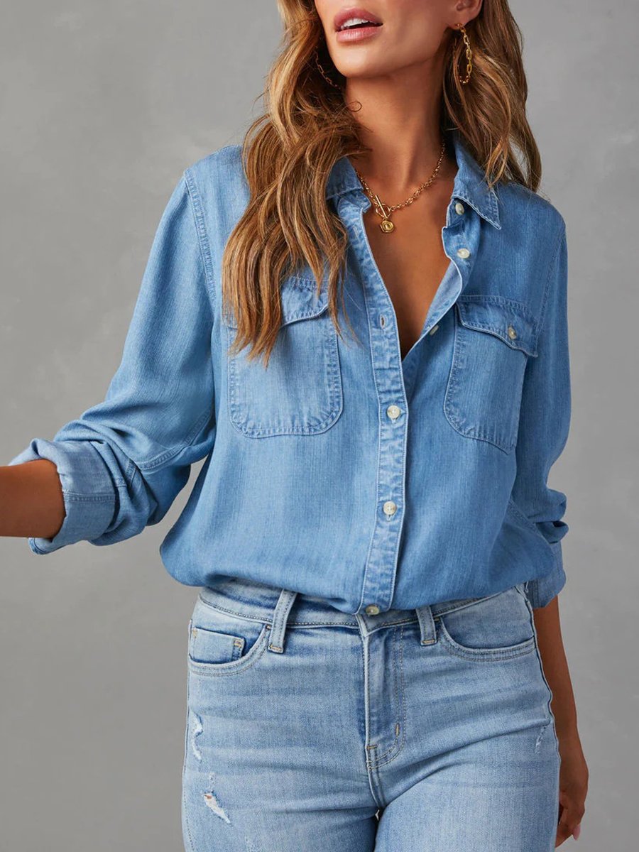 Vintage Casual Lapel Single-breasted Long-sleeved Denim Shirt