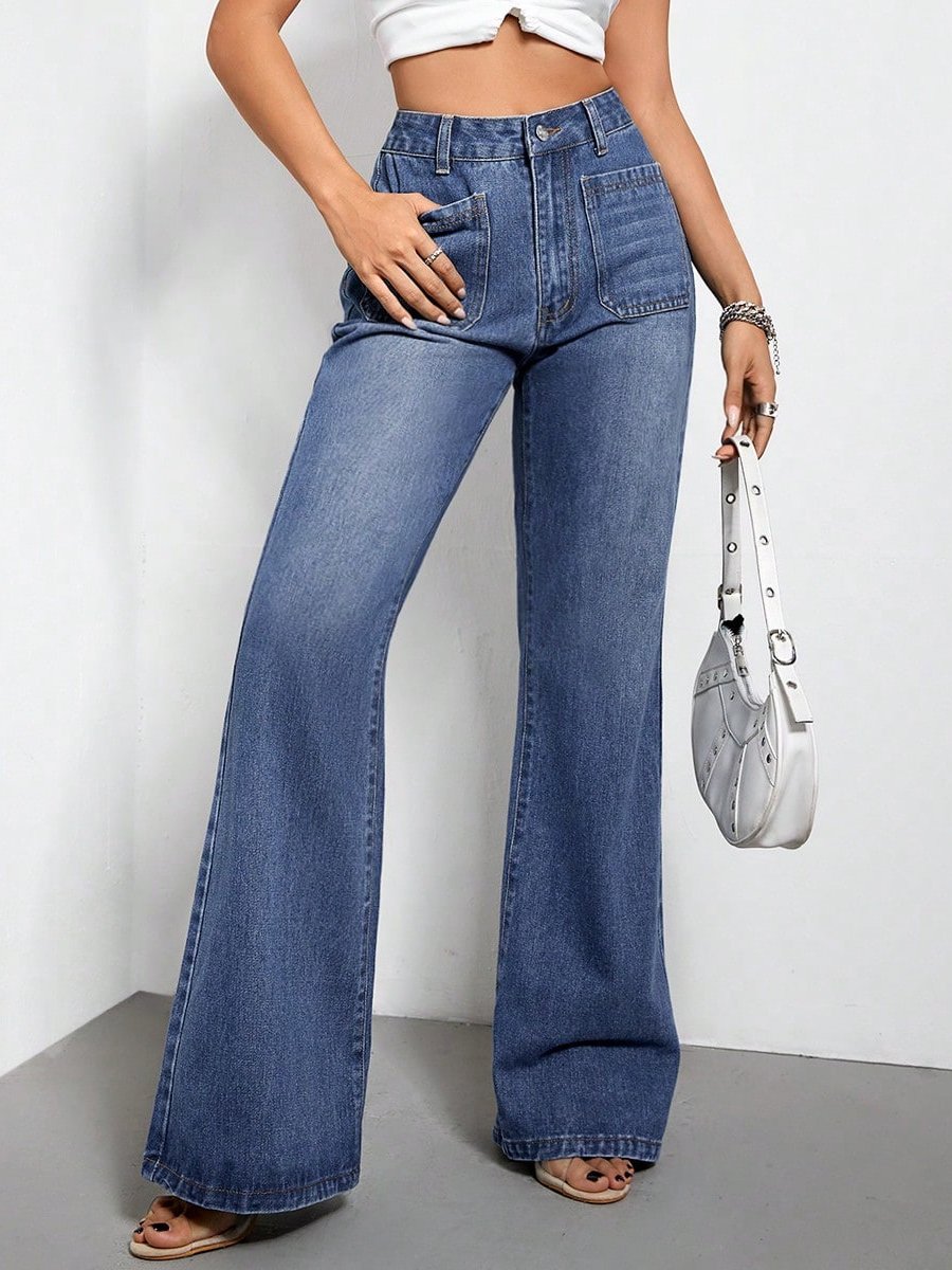 Fashion Retro Straight Loose High Waist Denim Trousers