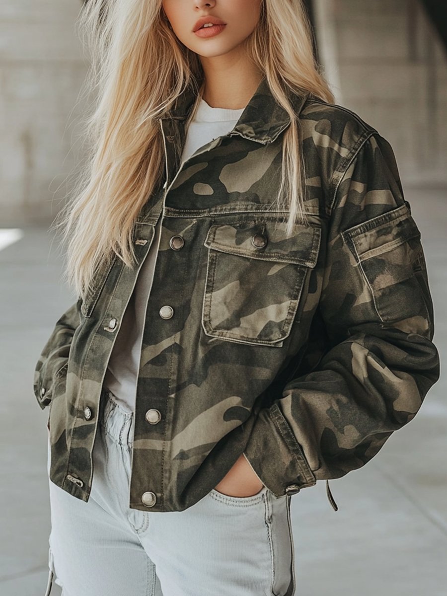 Retro Fashion Army Green Short Camouflage Jacket