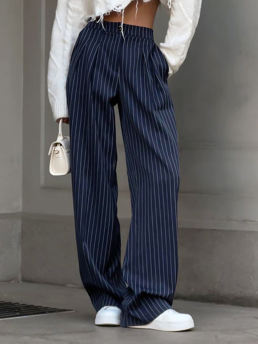 Retro Striped Casual Wide-leg Versatile Trousers