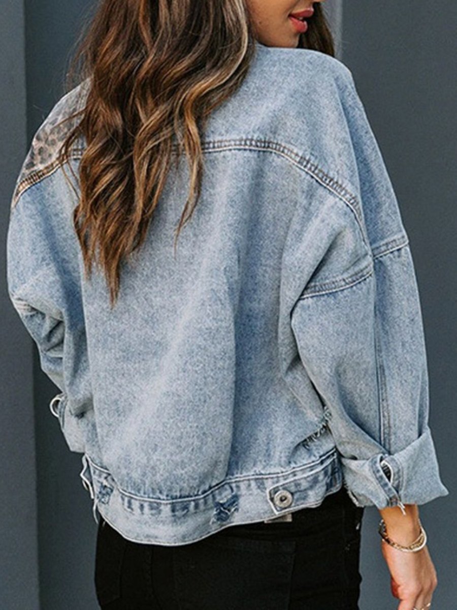 Retro Fashion Leopard Print Long Sleeve Denim Jacket