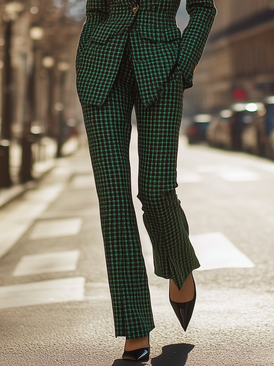 Retro Green and Black Plaid Two-piece Suit