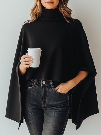 Urban Plain Loosen Turtleneck Poncho T-Shirt