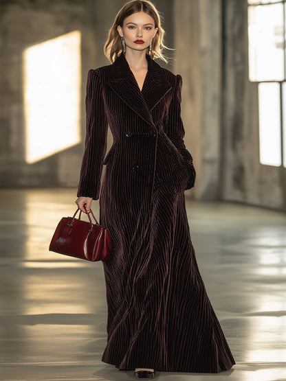 Fashion Retro Long Sleeve Lapel Luxurious Maxi Dress