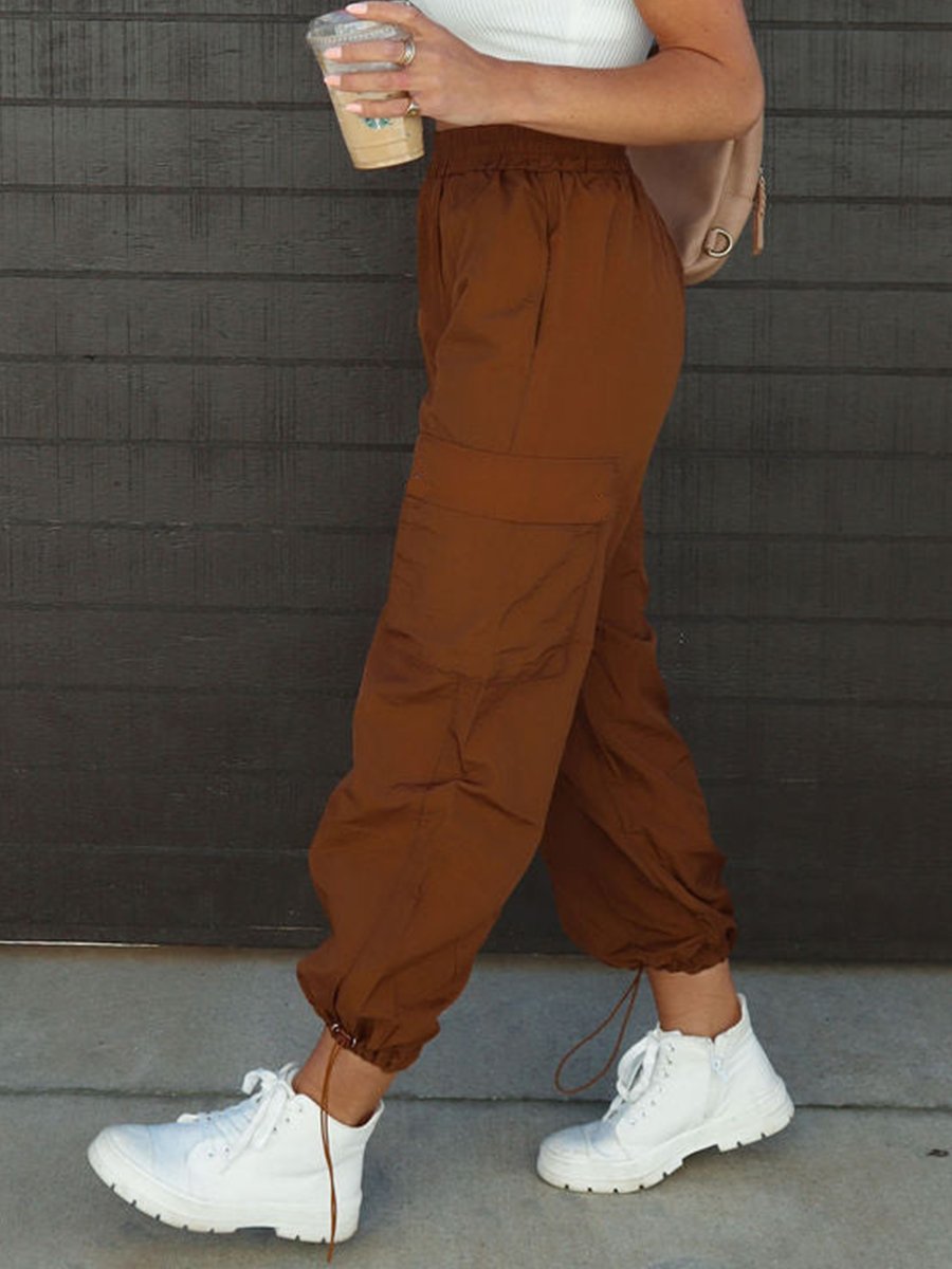 Retro Fashion Multi-pocket Workwear Elastic Waist Loose Drawstring Cuffs Casual Trousers