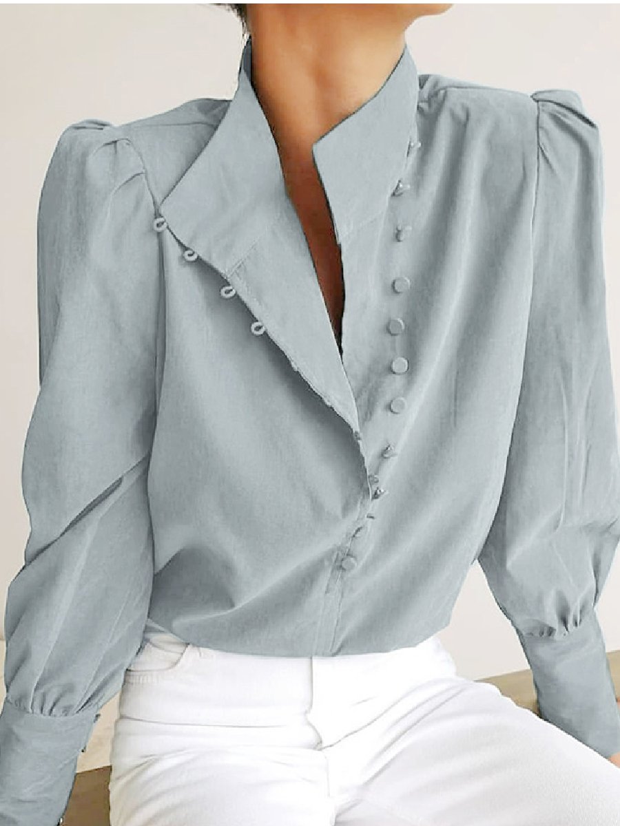 Fashion Long-Sleeved Stand-Up Collar Elegant Commuter Shirt