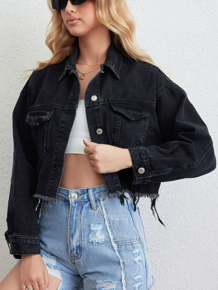 Retro Fashion Casual Pocket Washed Short Denim Jacket