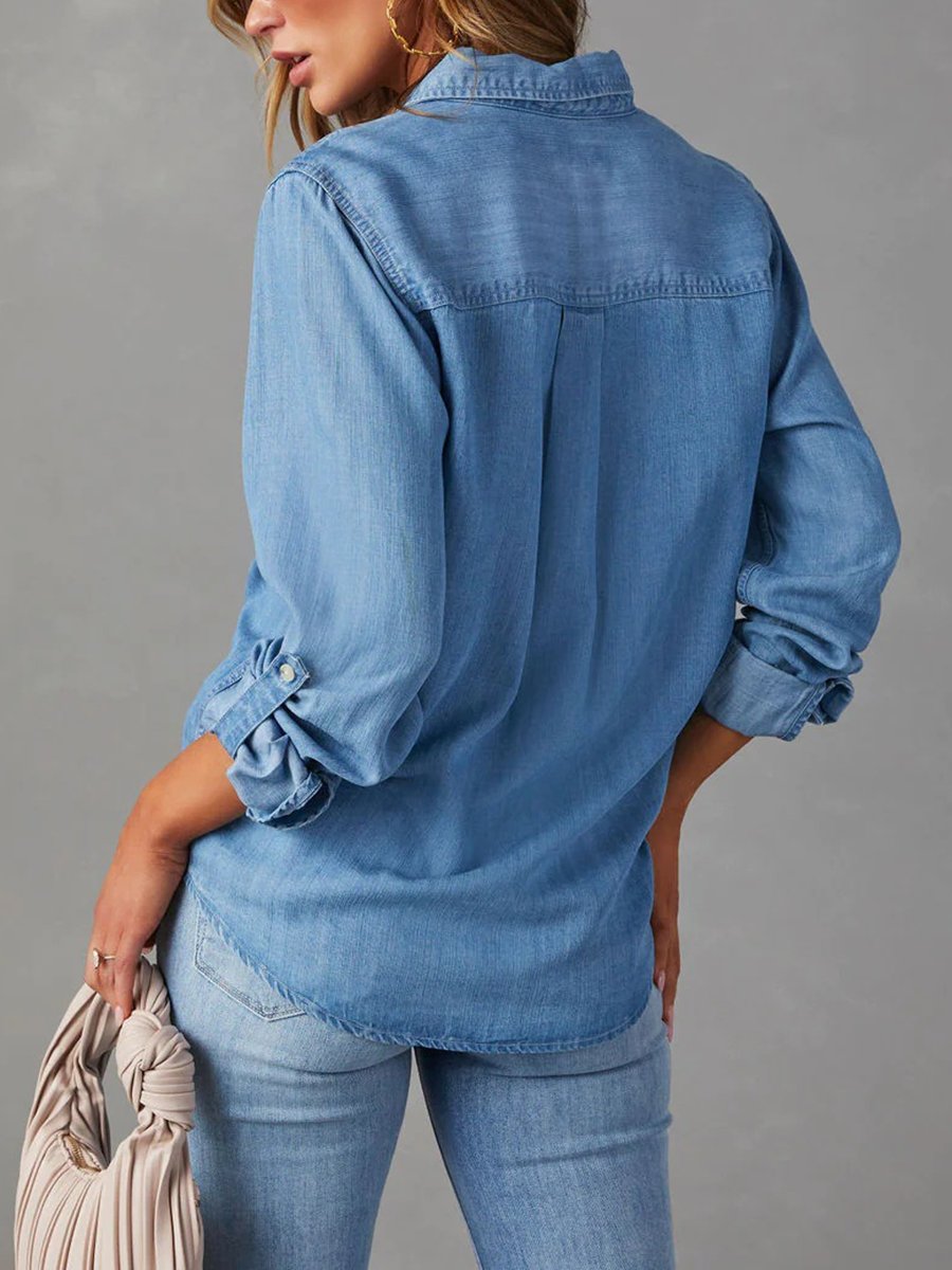 Vintage Casual Lapel Single-breasted Long-sleeved Denim Shirt