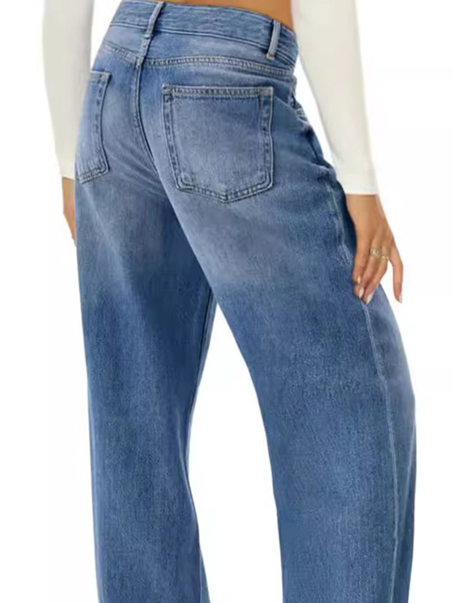 Fashion Casual Loose Pocket Wide-leg Jeans