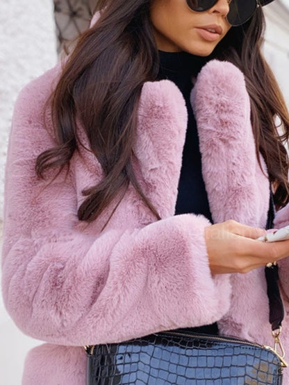 Fashionable Warm Casual Long Lapel Faux Fur Coat