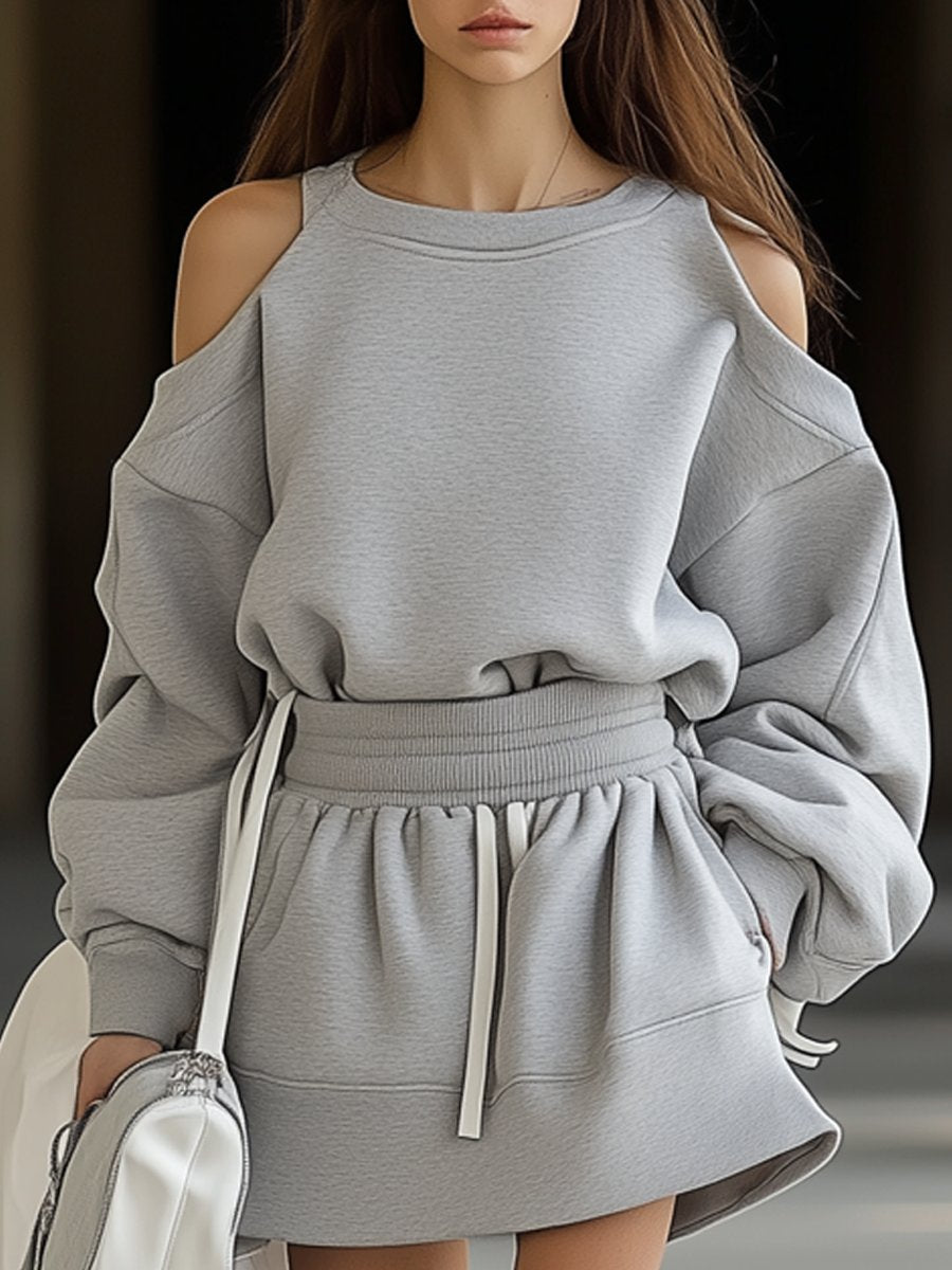 Fashionable Sports Style Off Shoulder Sweatshirt Long Sleeve Mini Dress