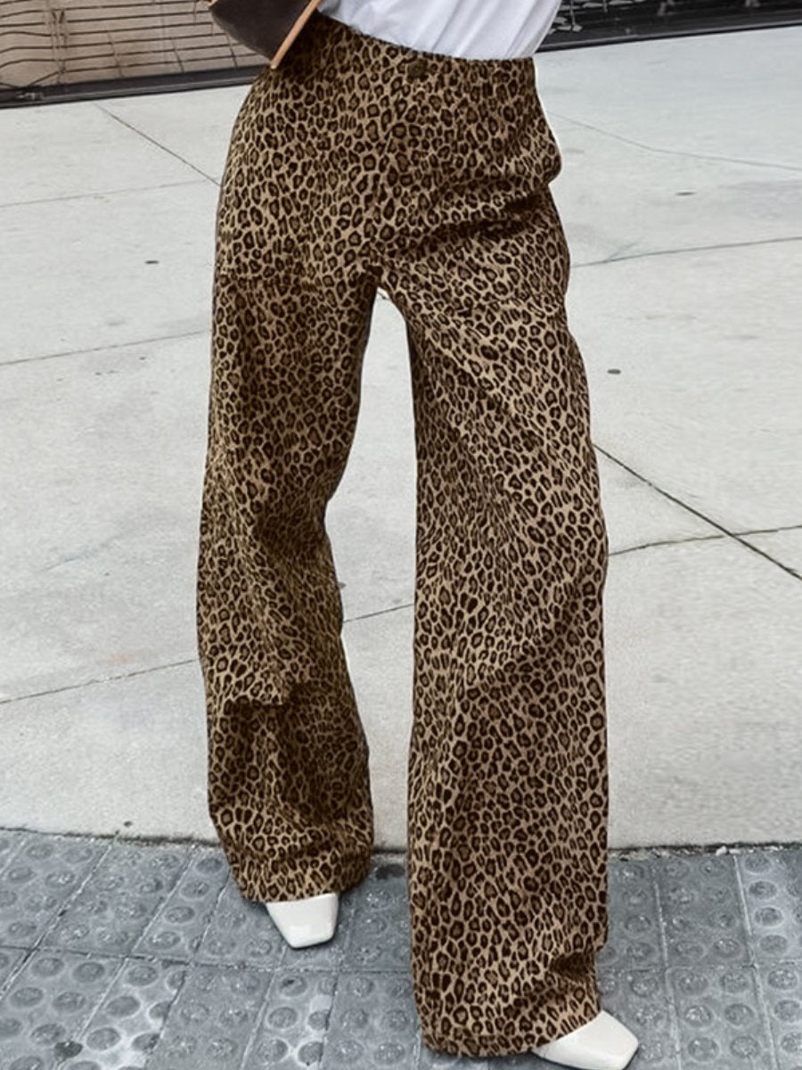 Personalized Casual Cotton Leopard Print Pants