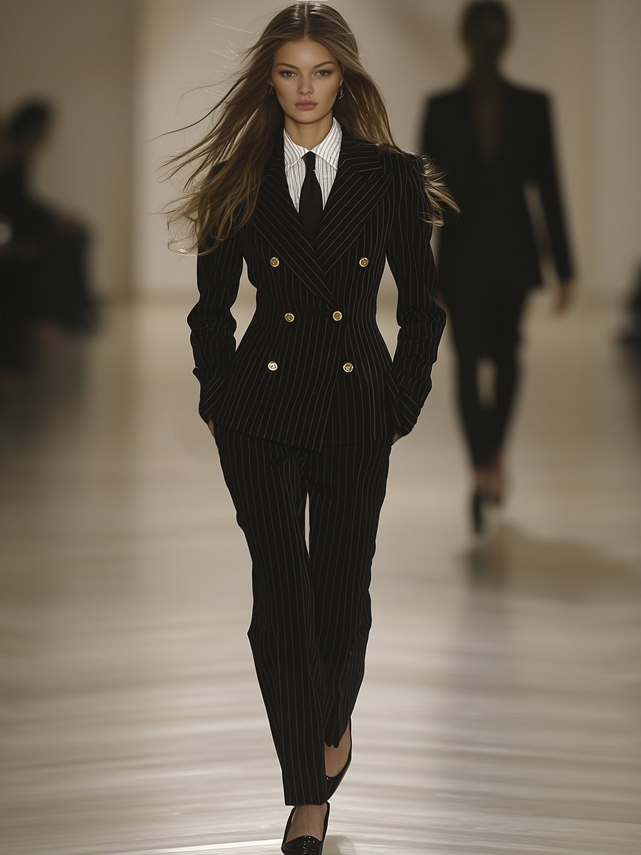 Vintage Black Striped Double-breasted Suit Two-piece Suit