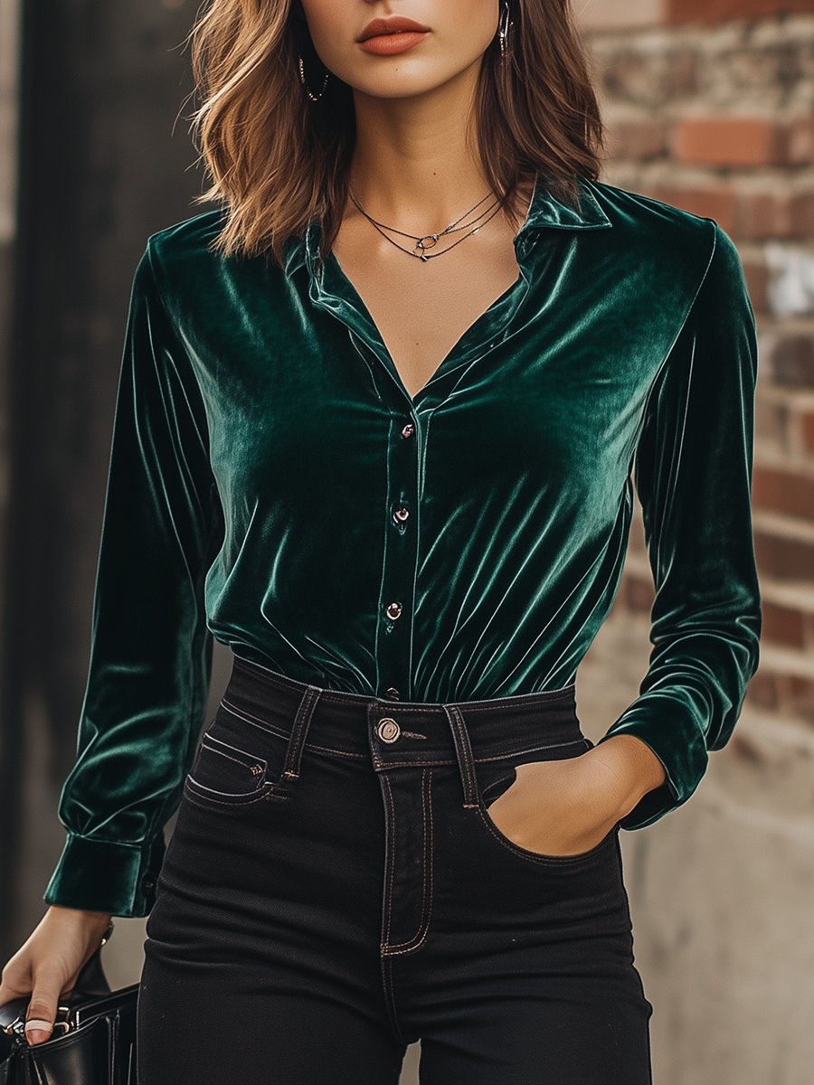 Casual Fashion Retro Loose Versatile Velvet Shirt