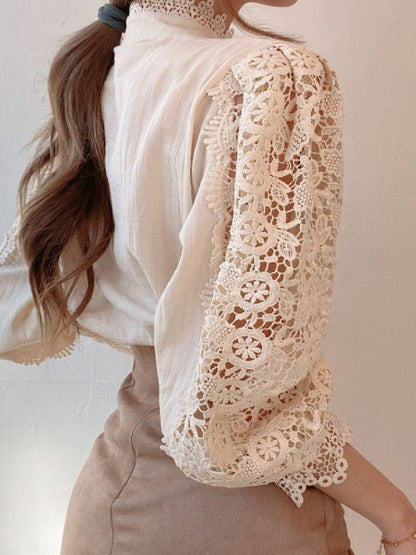 Luxurious Palace Style Lace Stand Collar Long Sleeve Shirt