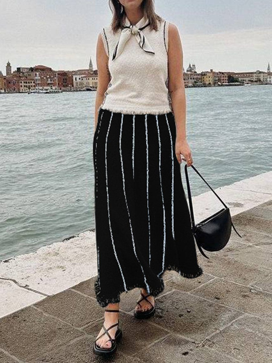 Fashion Personality Street Striped Tassel Knitted Skirt